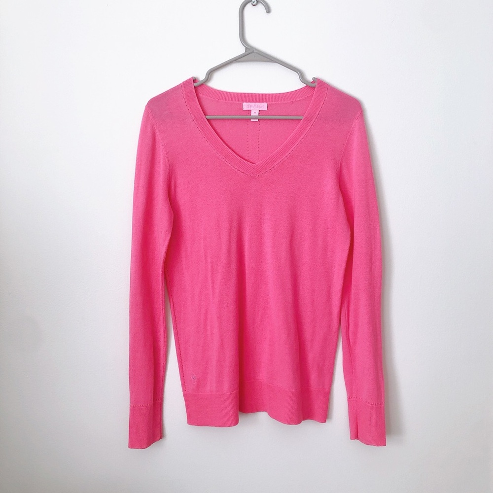 Lilly Pulitzer Pink Cotton V-Neck Sweater